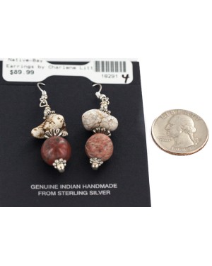 .925 Sterling Silver Hooks Certified Authentic Navajo Natural White Howlite Jasper Native American Dangle Earrings 18291-4
