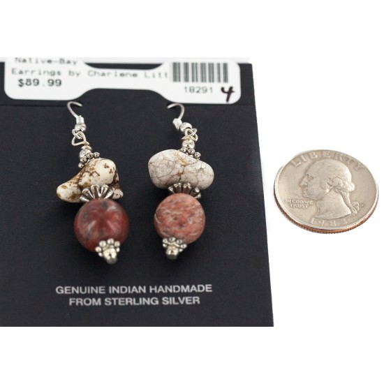 .925 Sterling Silver Hooks Certified Authentic Navajo Natural White Howlite Jasper Native American Dangle Earrings 18291-4 .925 Sterling Silver Hooks Certified Authentic Navajo Natural White Howlite Jasper Native American Dangle Earrings 18291-4