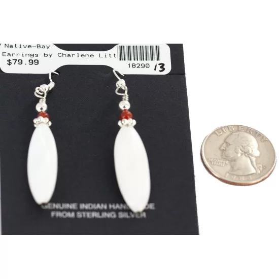 .925 Sterling Silver Hooks Navajo Natural Mother of Pearl Coral Native American Dangle Earrings 18290-13 .925 Sterling Silver Hooks Navajo Natural Mother of Pearl Coral Native American Dangle Earrings 18290-13