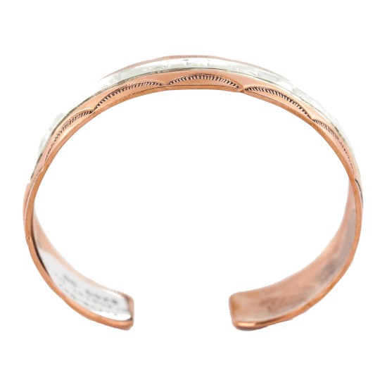 Certified Authentic .925 Sterling Silver Handmade Navajo Native American Pure Copper Bracelet 24497-2