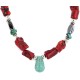 .925 Sterling Silver Certified Authentic Navajo Natural Turquoise Hematite Coral Native American Necklace 750224-9