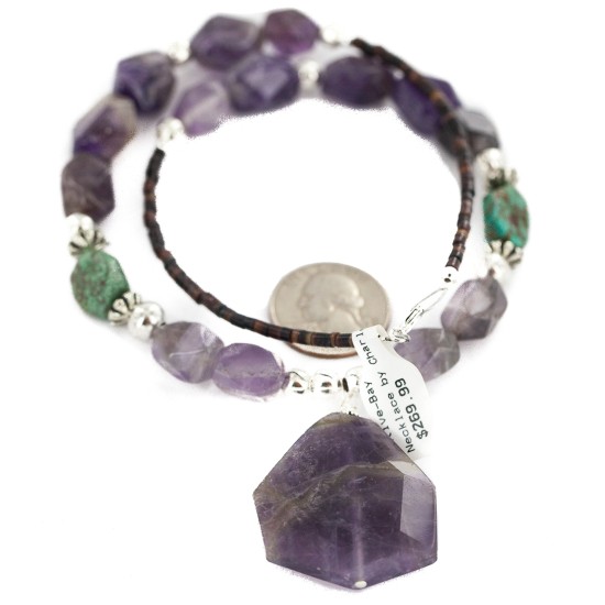 .925 Sterling Silver Certified Authentic Navajo Natural Turquoise Amethyst Native American Necklace 25342-3 .925 Sterling Silver Certified Authentic Navajo Natural Turquoise Amethyst Native American Necklace 25342-3