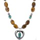 .925 Sterling Silver Heart Certified Authentic Navajo Natural Turquoise Hematite Tigers Eye Heishi Native American Necklace 750224-10