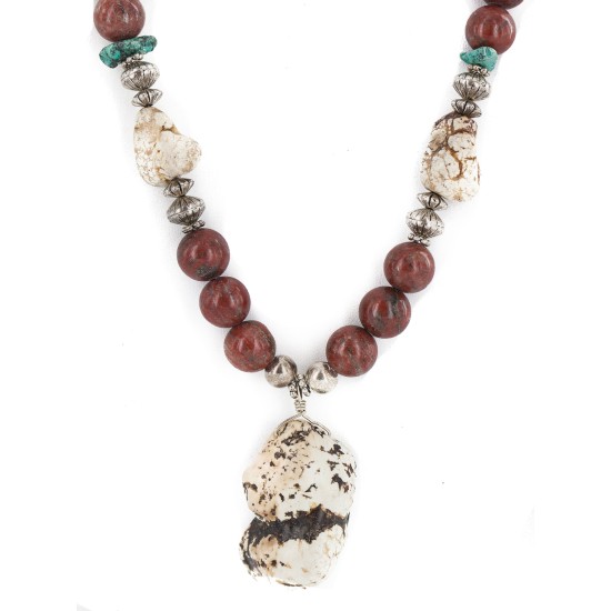 .925 Sterling Silver Certified Authentic Navajo White Howlite Jasper Native American Necklace 750227-2