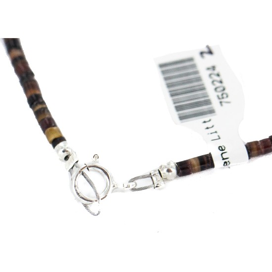Bird Certified Authentic Navajo .925 Sterling Silver Inlay Natural Spiderweb Turquoise Mother of Pearl Hematite Tigers Eye Native American Necklace 750224-2