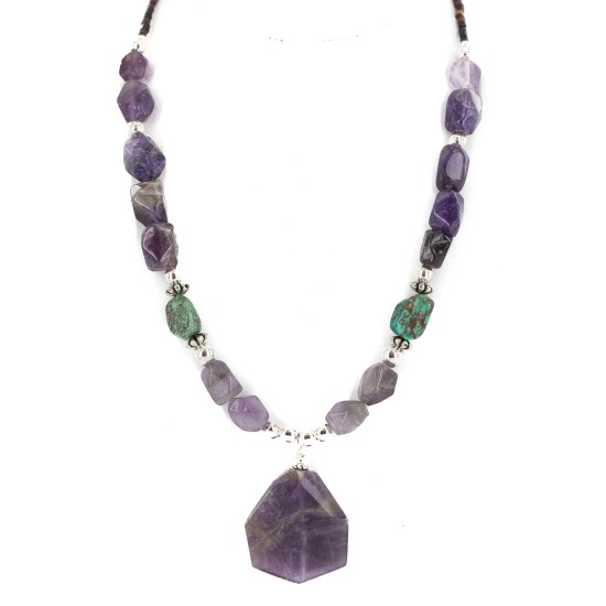 .925 Sterling Silver Certified Authentic Navajo Natural Turquoise Amethyst Native American Necklace 25342-3 .925 Sterling Silver Certified Authentic Navajo Natural Turquoise Amethyst Native American Necklace 25342-3