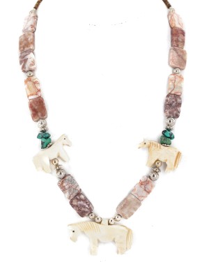 .925 Sterling Silver Certified Authentic Navajo Natural Turquoise Jasper Bone Native American Necklace 750227-4