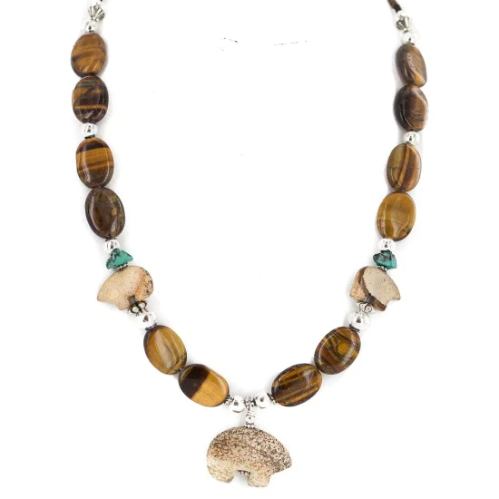 .925 Sterling Silver Navajo Natural Turquoise Jasper Tigers Eye Heishi Native American Necklace 25342-1 .925 Sterling Silver Navajo Natural Turquoise Jasper Tigers Eye Heishi Native American Necklace 25342-1