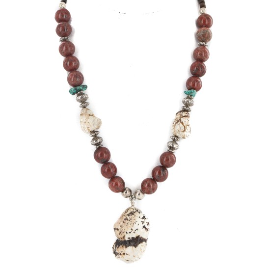 .925 Sterling Silver Certified Authentic Navajo White Howlite Jasper Native American Necklace 750227-2