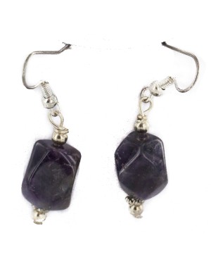 .925 Sterling Silver Hooks Certified Authentic Navajo Natural Amethyst Native American Dangle Earrings 18290-12