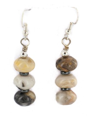 .925 Sterling Silver Hooks Certified Authentic Navajo Natural Hematite Agate Native American Dangle Earrings 18290-14