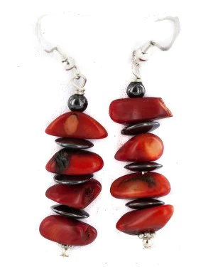 .925 Sterling Silver Hooks Navajo Natural Hematite Coral Native American Dangle Earrings 18289-2 .925 Sterling Silver Hooks Navajo Natural Hematite Coral Native American Dangle Earrings 18289-2