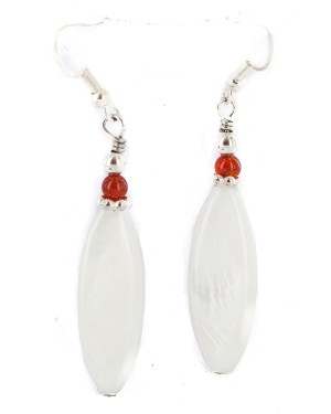 .925 Sterling Silver Hooks Certified Authentic Navajo Natural Mother of Pearl Coral Native American Dangle Earrings 18290-13 .925 Sterling Silver Hooks Certified Authentic Navajo Natural Mother of Pearl Coral Native American Dangle Earrings 18290-13