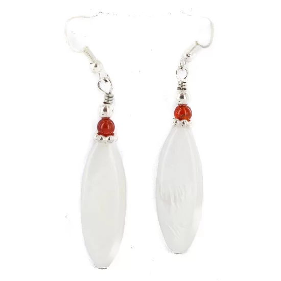 .925 Sterling Silver Hooks Navajo Natural Mother of Pearl Coral Native American Dangle Earrings 18290-13 .925 Sterling Silver Hooks Navajo Natural Mother of Pearl Coral Native American Dangle Earrings 18290-13