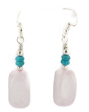 .925 Sterling Silver Hooks Certified Authentic Navajo Natural Pink Quartz Native American Dangle Earrings 18290-17