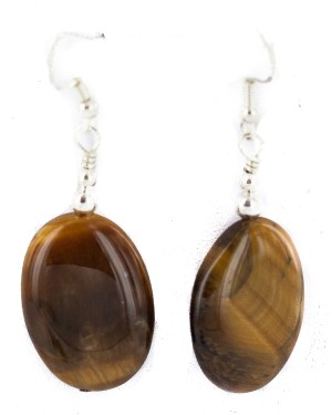 .925 Sterling Silver Hooks Certified Authentic Navajo Natural Tigers Eye Native American Dangle Earrings 18290-9