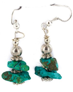 .925 Sterling Silver Hooks Certified Authentic Navajo Natural Turquoise Native American Dangle Earrings 18290-15