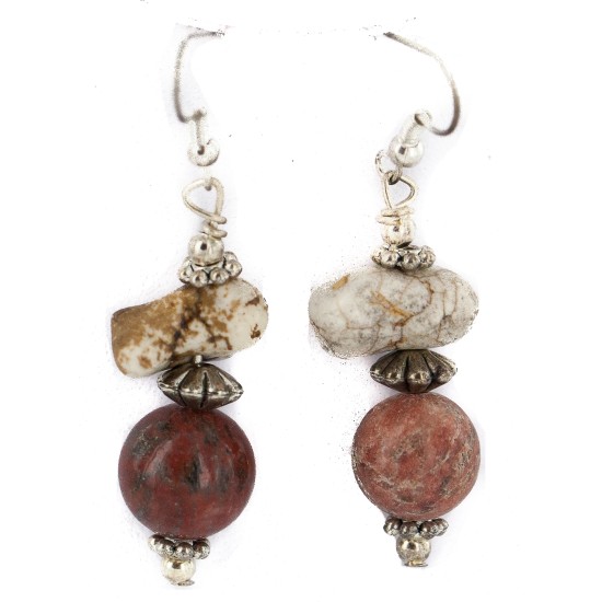 .925 Sterling Silver Hooks Certified Authentic Navajo Natural White Howlite Jasper Native American Dangle Earrings 18291-4 .925 Sterling Silver Hooks Certified Authentic Navajo Natural White Howlite Jasper Native American Dangle Earrings 18291-4