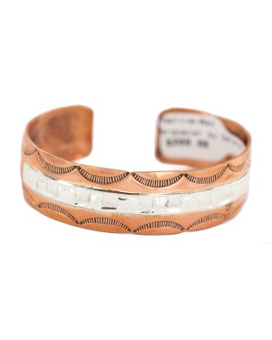 Certified Authentic .925 Sterling Silver Handmade Navajo Native American Pure Copper Bracelet 24497-2