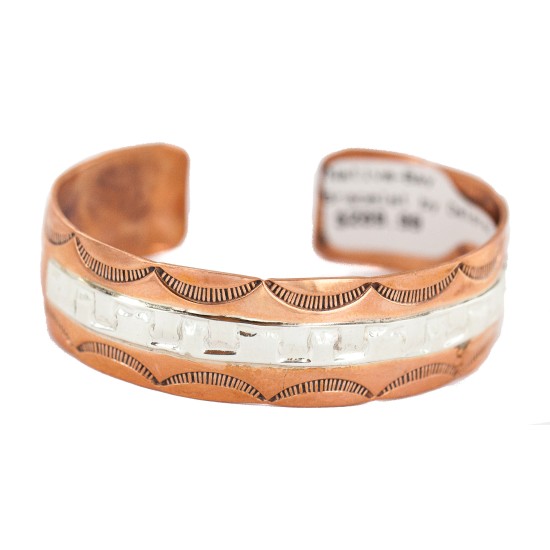 Certified Authentic .925 Sterling Silver Handmade Navajo Native American Pure Copper Bracelet 24497-2