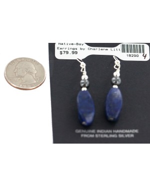 .925 Sterling Silver Hooks Certified Authentic Navajo Natural Lapis Lazuli Native American Earrings 18290-4