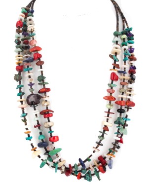 3 Strand Certified Authentic Navajo .925 Sterling Silver Natural Turquoise and Multicolor Stones Native American Necklace 750228