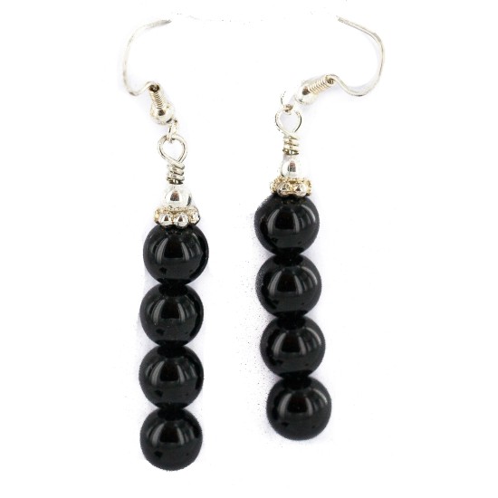 .925 Sterling Silver Hooks Certified Authentic Navajo Natural Black Onyx Native American Earrings 18290-1