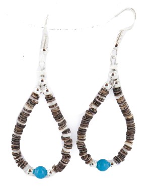 .925 Sterling Silver Hooks Certified Authentic Navajo Natural Heishi Hoop Native American Earrings 18290-10
