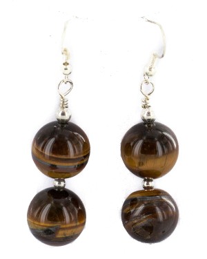 .925 Sterling Silver Hooks Certified Authentic Navajo Natural Tigers Eye Native American Dangle Earrings 18289-5