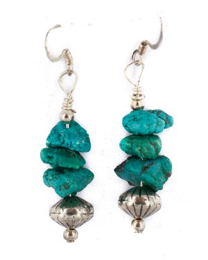 .925 Sterling Silver Hooks Certified Authentic Navajo Natural Turquoise Native American Dangle Earrings 18291-2