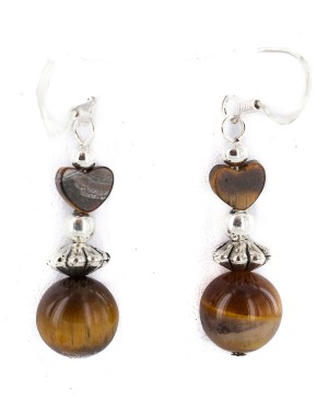 .925 Sterling Silver Hooks Heart Certified Authentic Navajo Natural Tigers Eye Native American Dangle Earrings 18290-3