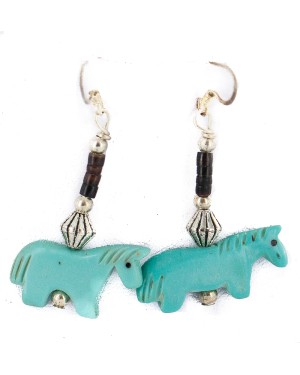 Carved Fetish Horse .925 Sterling Silver Hooks Certified Authentic Navajo Resin Native American Dangle Earrings 18290-5