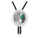 Feather .925 Sterling Silver Handmade Navajo Native American Natural Turquoise Bolo Tie 34193