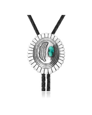 Feather .925 Sterling Silver Certified Authentic Handmade Navajo Native American Natural Turquoise Bolo Tie 34193
