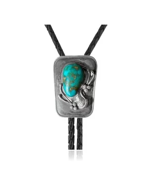 Feather .925 Sterling Silver Handmade Navajo Native American Natural Turquoise Bolo Tie 34195