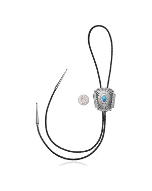 Handmade Certified Authentic Navajo .925 Sterling Silver Native American Natural Turquoise Bolo Tie 34196