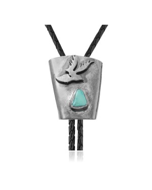 Eagle .925 Sterling Silver Certified Authentic Handmade Navajo Native American Natural Turquoise Bolo Tie 34197