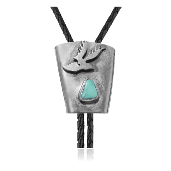 Eagle .925 Sterling Silver Certified Authentic Handmade Navajo Native American Natural Turquoise Bolo Tie 34197 Eagle .925 Sterling Silver Certified Authentic Handmade Navajo Native American Natural Turquoise Bolo Tie 34197