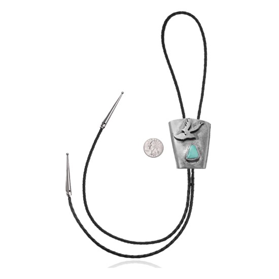 Eagle .925 Sterling Silver Certified Authentic Handmade Navajo Native American Natural Turquoise Bolo Tie 34197 Eagle .925 Sterling Silver Certified Authentic Handmade Navajo Native American Natural Turquoise Bolo Tie 34197