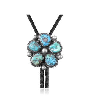Handmade Certified Authentic Navajo .925 Sterling Silver Native American Natural Turquoise Bolo Tie 34200