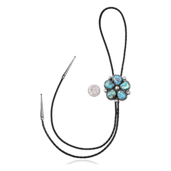 Handmade Certified Authentic Navajo .925 Sterling Silver Native American Natural Turquoise Bolo Tie 34200