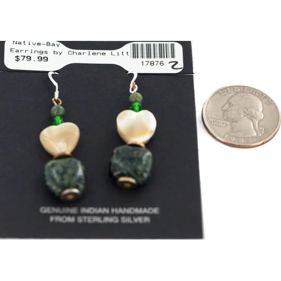 .925 Sterling Silver Hooks Navajo Natural Green Jasper Mother of Pearl Native American Dangle Earrings 17876-2 .925 Sterling Silver Hooks Navajo Natural Green Jasper Mother of Pearl Native American Dangle Earrings 17876-2