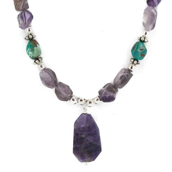.925 Sterling Silver Navajo Natural Turquoise Amethyst Native American Necklace 750230-2 .925 Sterling Silver Navajo Natural Turquoise Amethyst Native American Necklace 750230-2