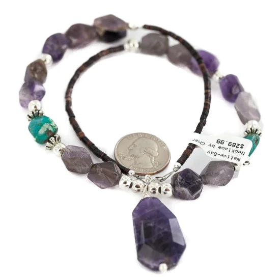 .925 Sterling Silver Navajo Natural Turquoise Amethyst Native American Necklace 750230-2 .925 Sterling Silver Navajo Natural Turquoise Amethyst Native American Necklace 750230-2