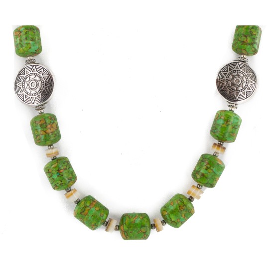 .925 Sterling Silver Certified Authentic Navajo Gaspeite Native American Necklace 750230-4