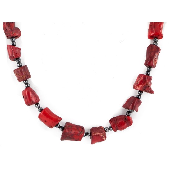 .925 Sterling Silver Certified Authentic Navajo Natural Hematite Coral Native American Necklace 750232-5 .925 Sterling Silver Certified Authentic Navajo Natural Hematite Coral Native American Necklace 750232-5
