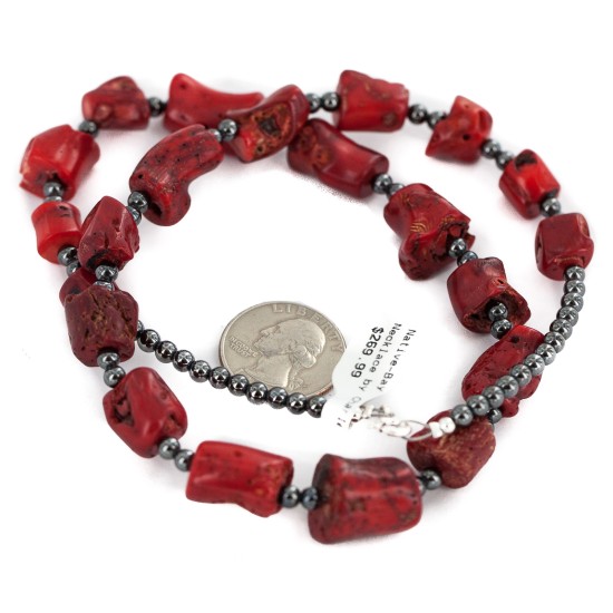 .925 Sterling Silver Certified Authentic Navajo Natural Hematite Coral Native American Necklace 750232-5 .925 Sterling Silver Certified Authentic Navajo Natural Hematite Coral Native American Necklace 750232-5