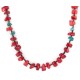 .925 Sterling Silver Certified Authentic Navajo Natural Turquoise Coral Native American Necklace 750232-4
