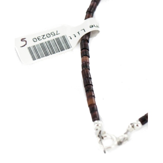 .925 Sterling Silver Certified Authentic Navajo Natural Hematite Black Onyx Gaspeite Native American Necklace 750230-5