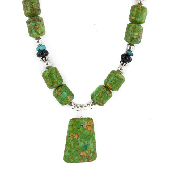 .925 Sterling Silver Certified Authentic Navajo Natural Turquoise Black Onyx Gaspeite Native American Necklace 750230-8